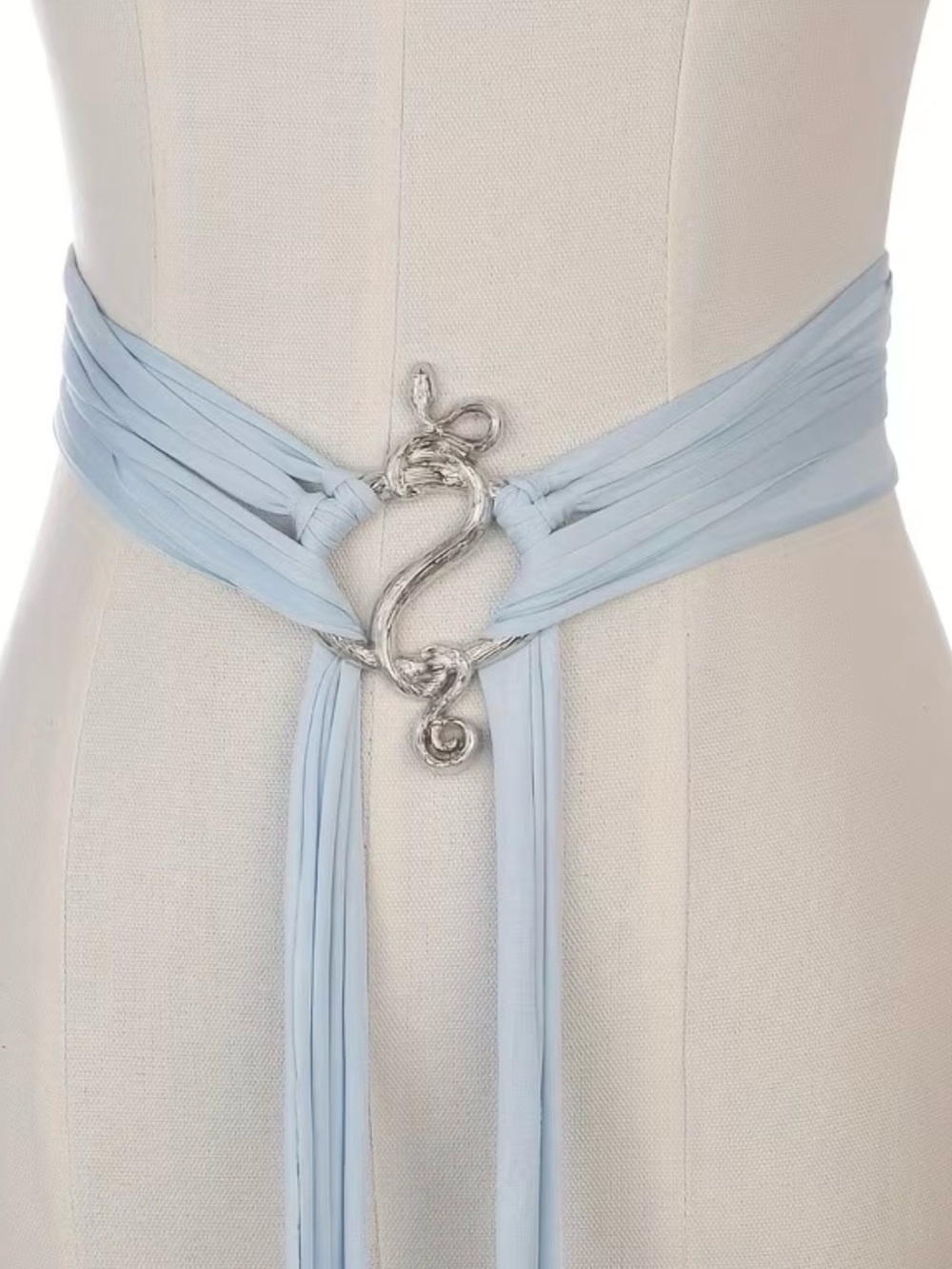 Light Blue Wrapped Sash Belt with Silver Snake Clasp